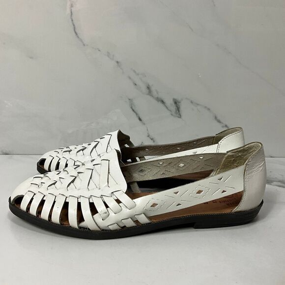 VINTAGE 80’s ROMANO Woven White Leather Sandals Flats - Picture 2 of 6